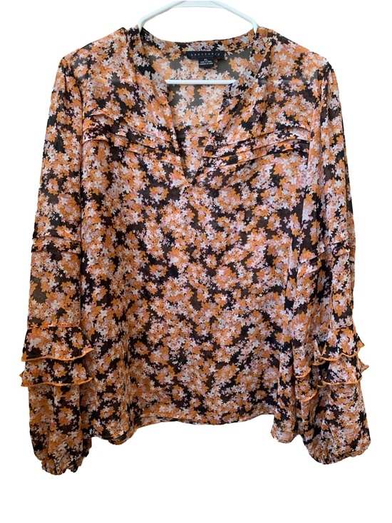 Sanctuary Tops - SANCTUARY Women’s Black Orange Cream Lilac Floral Pattern Long Sleeve Blouse